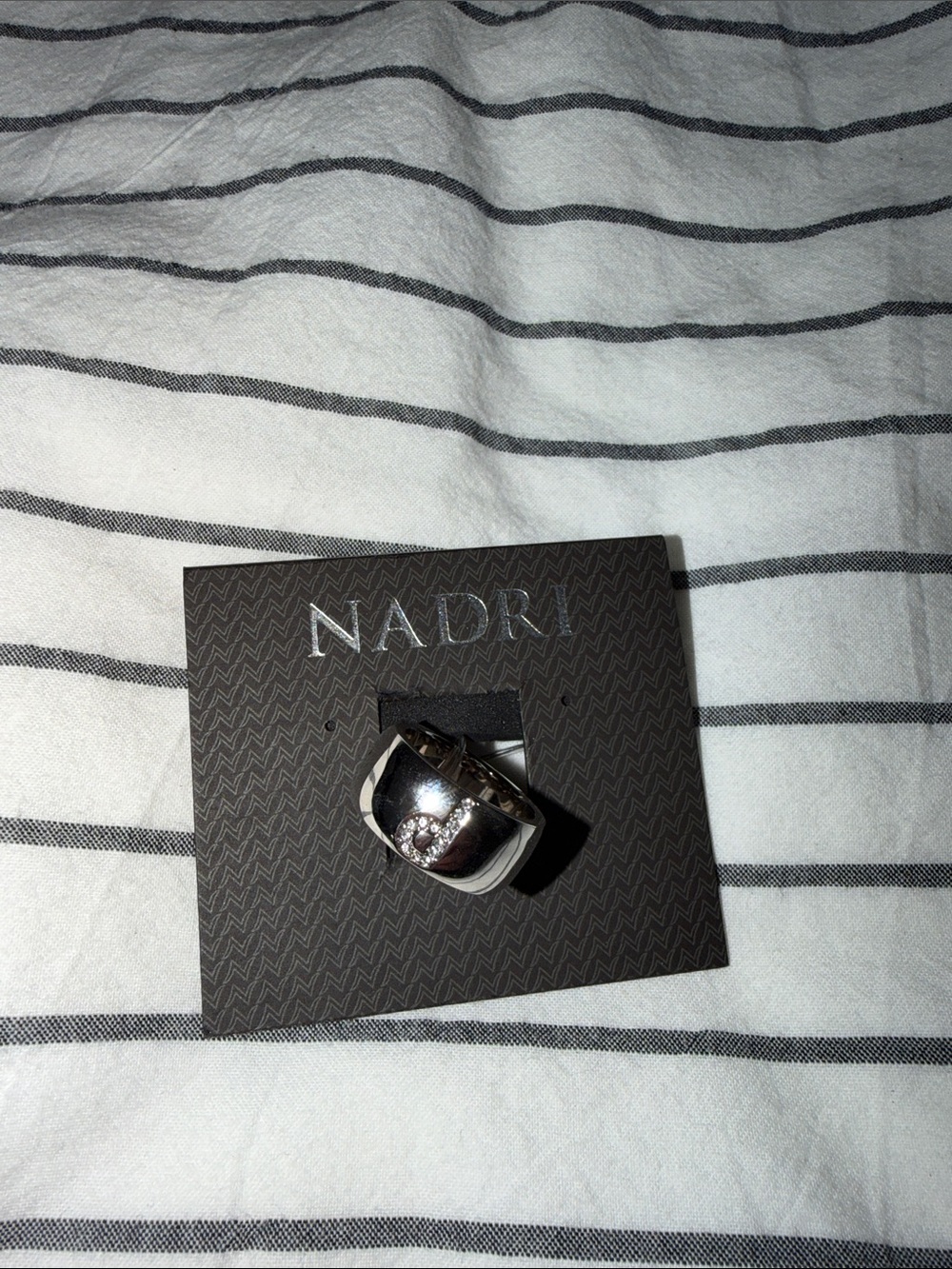 Nadri Silver-Tone Pavé Heart Dome Ring